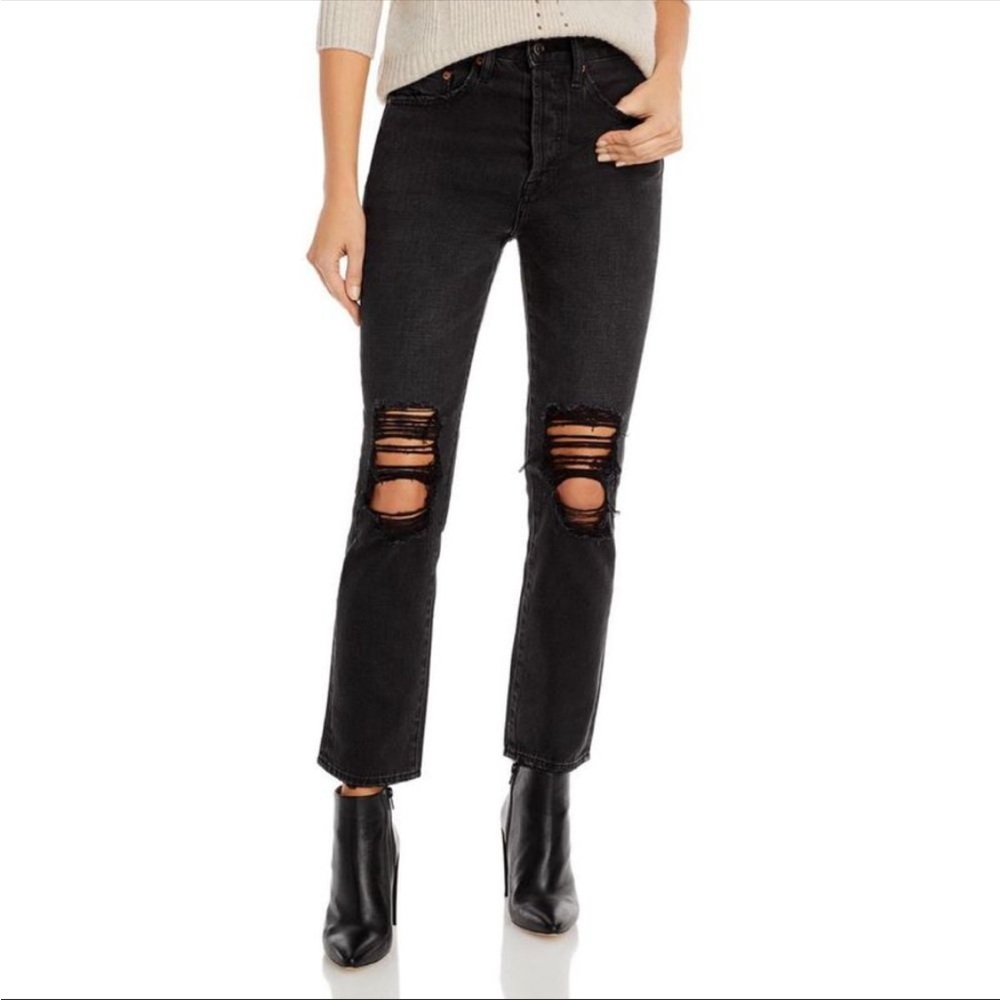 Pistola Keaton High Rise Slim Straight Taurus Distressed, NWT Black Size 28